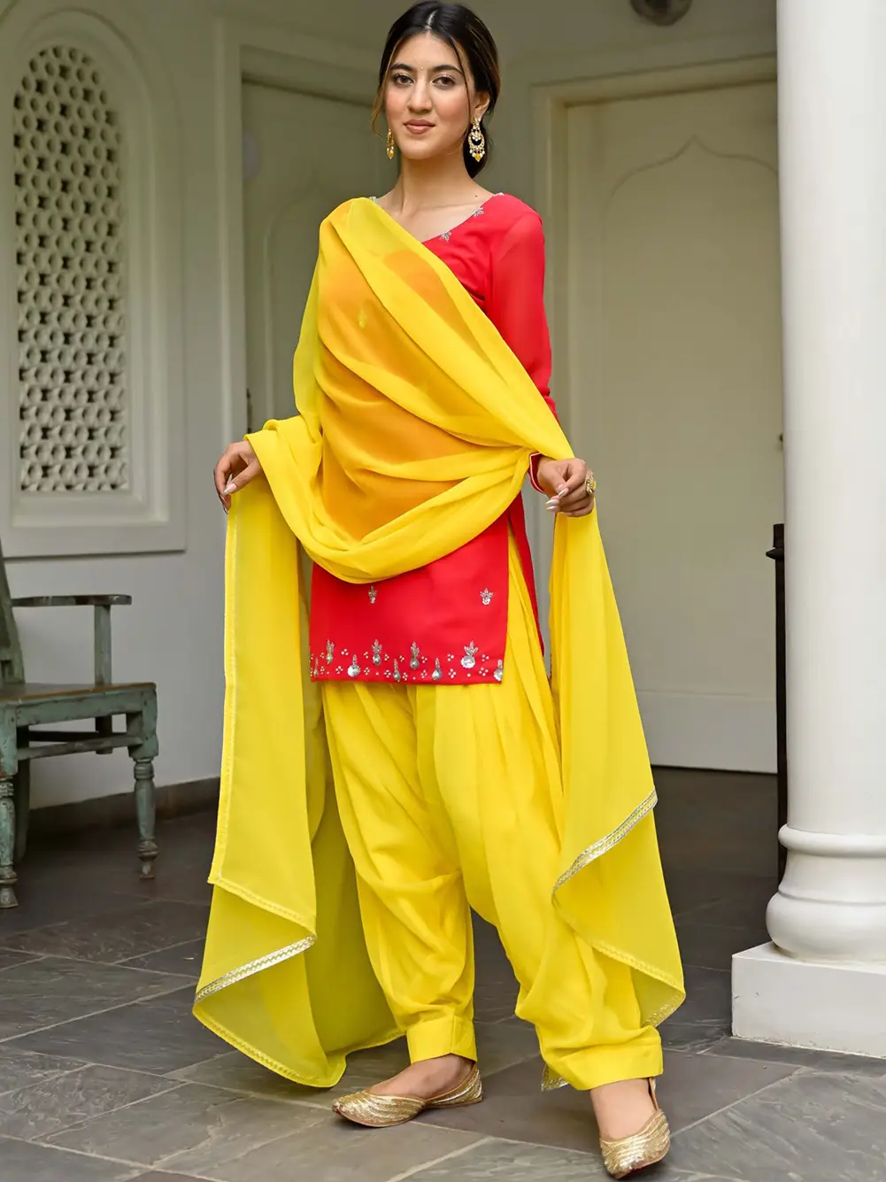 Pink and Yellow Kurta Patiala Set